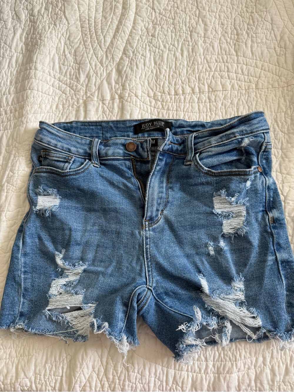 Judy Blue Medium Wash Distressed Cutoff Denim Shorts